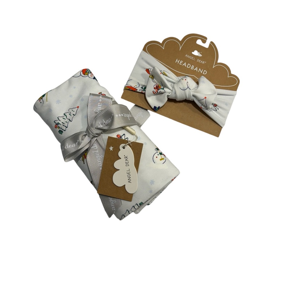 NWT Angel Dear Snowman Bamboo Swaddle & Headband